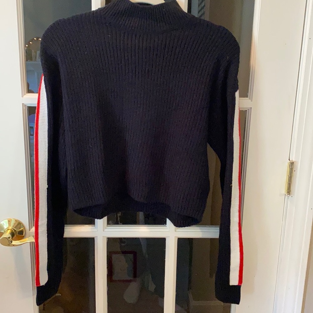 Navy blue striped collared sweater